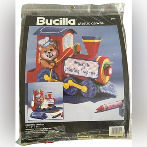 Bucilla Coloring Express Teddy Bear Train Plastic Canvas‎ Craft Kit New